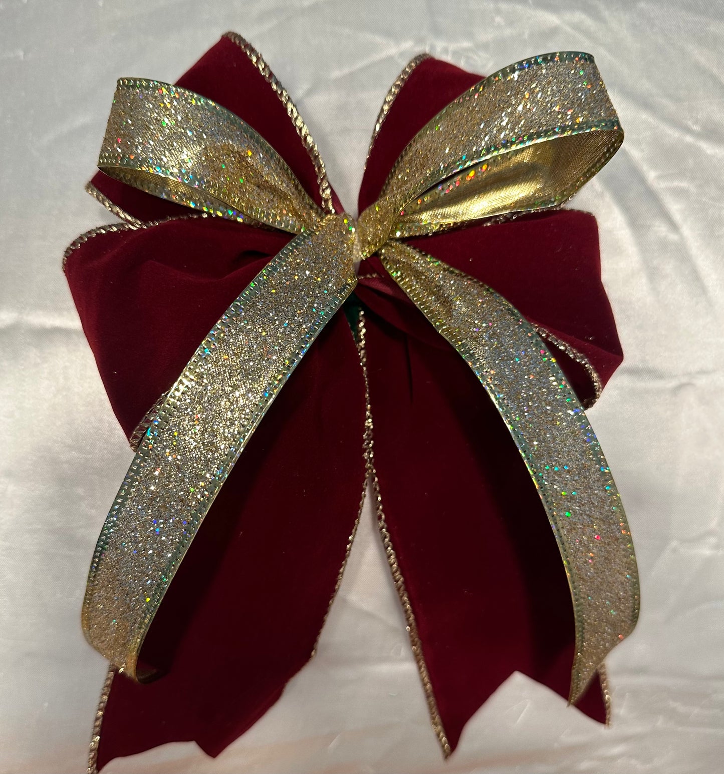 Burgundy Gold Velvet Christmas Wreath and Ribbons