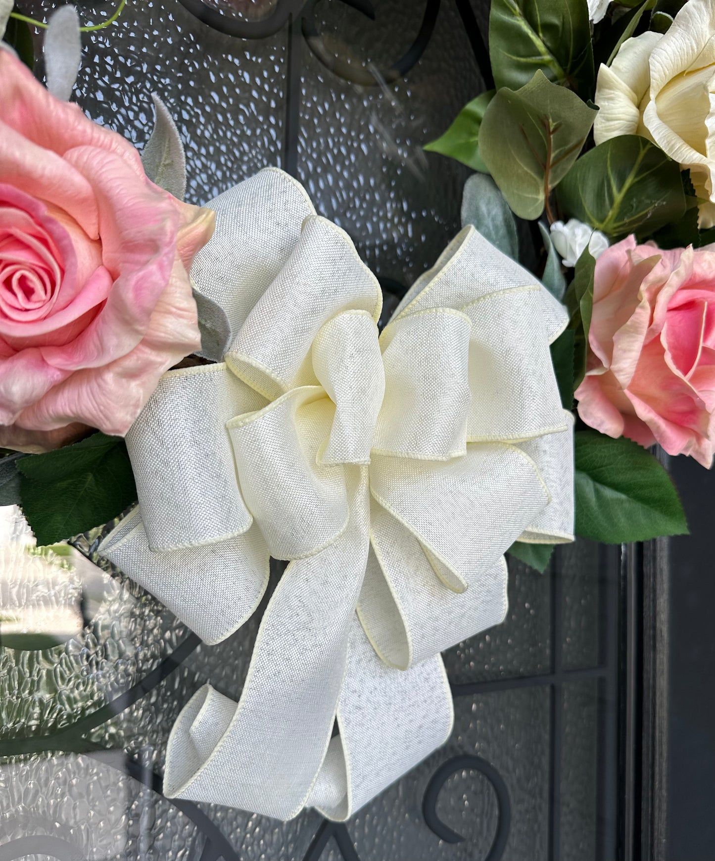 Pink and Ivory Roses on Grapevine Wreath