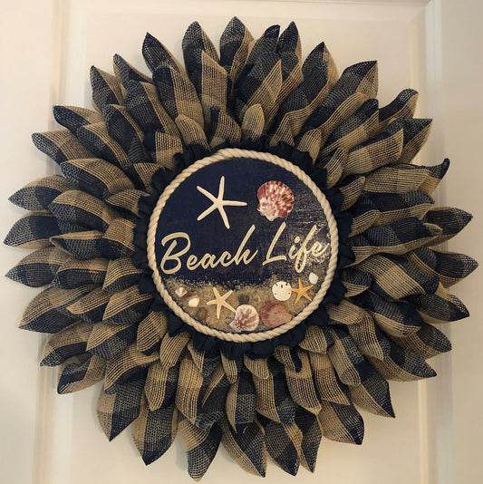 Navy and Beige Beach Life Wreath