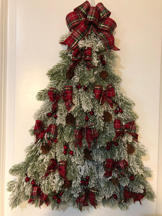 Red Plaid Flocked Christmas Tree