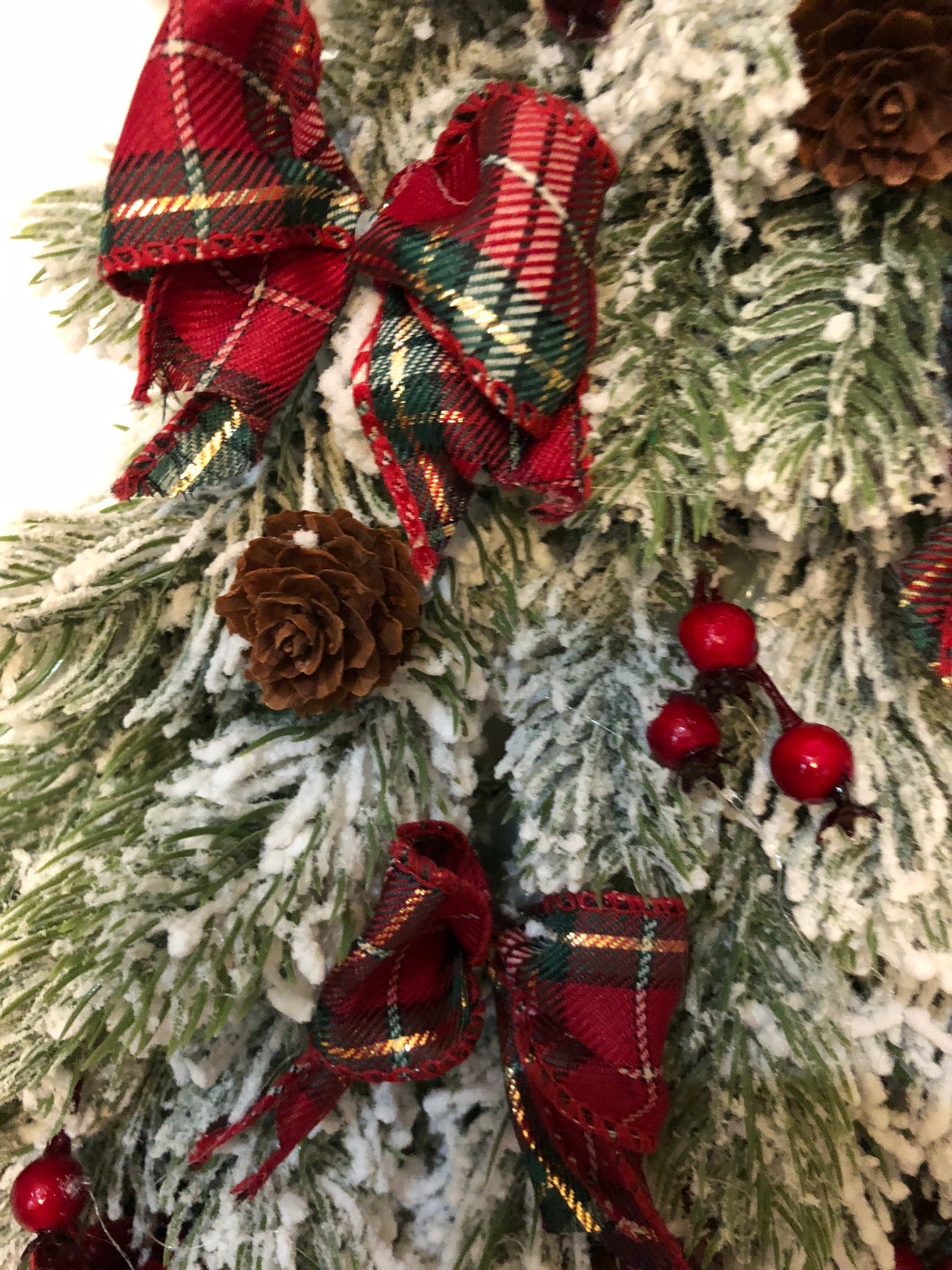 Red Plaid Flocked Christmas Tree