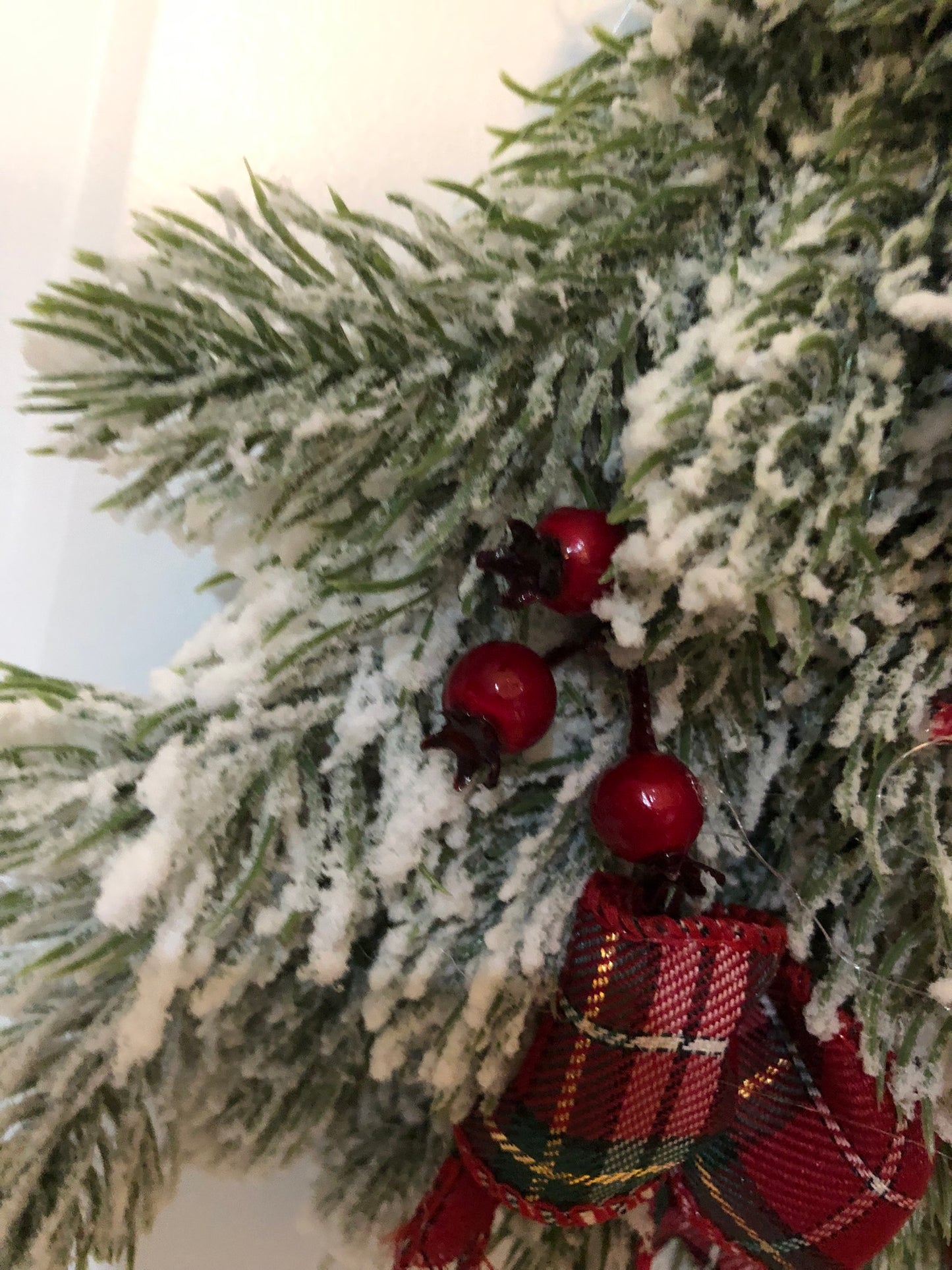 Red Plaid Flocked Christmas Tree