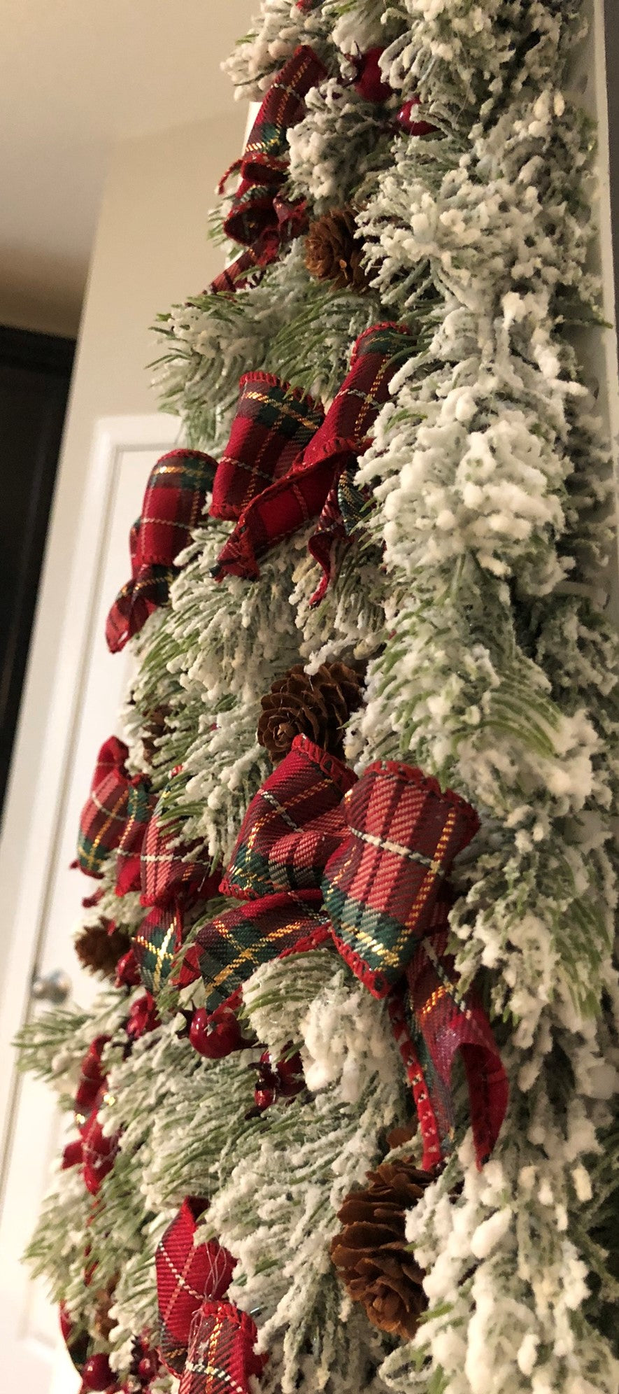 Red Plaid Flocked Christmas Tree