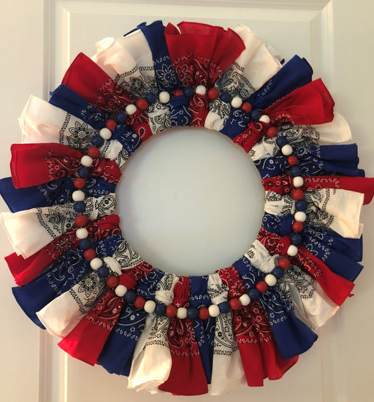 Medium Patriotic Bandanna Ring with Wood Beads