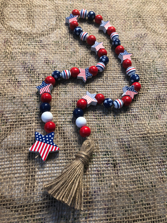 Patriotic Wood Bead Garland - 32 Inches