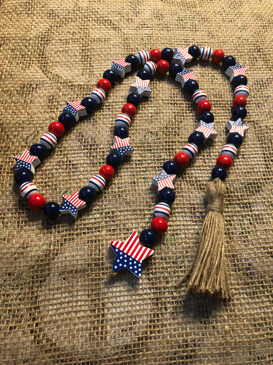 Patriotic Wood Bead Garland - 45 Inches