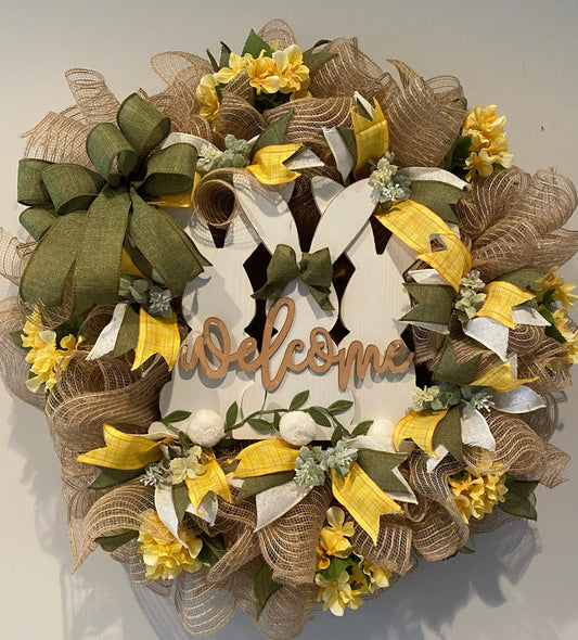 Welcome Wreath with Rabbits