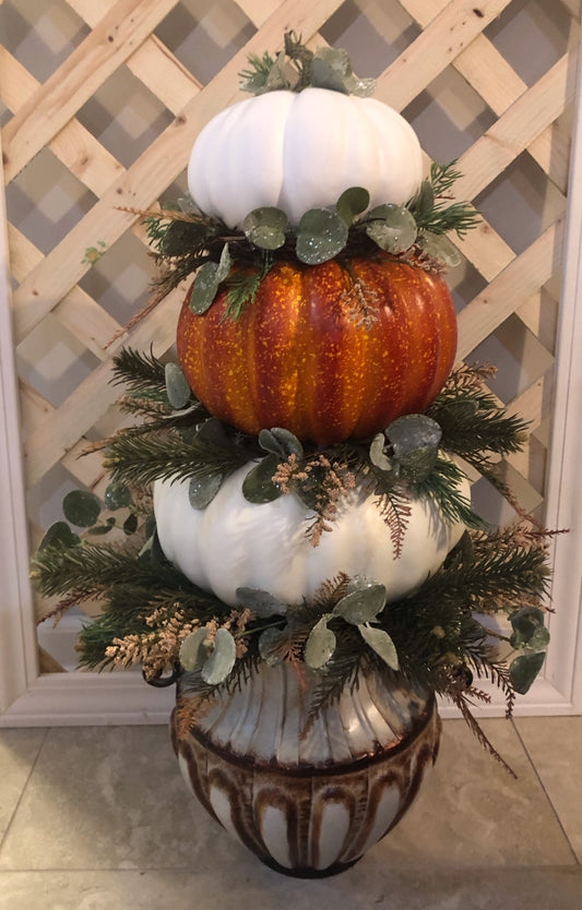 Large Pumpkin Topiary with Decorative Urn