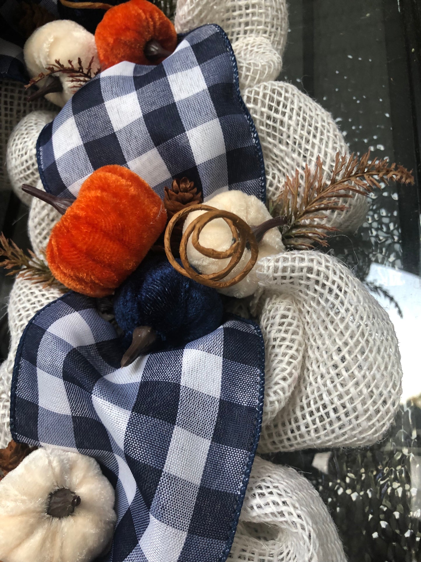 Navy Buffalo Check Pumpkin Wreath