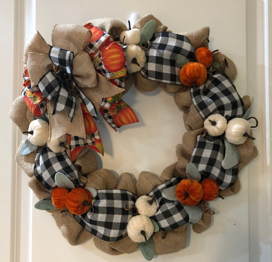 Buffalo Check Pumpkin Wreath