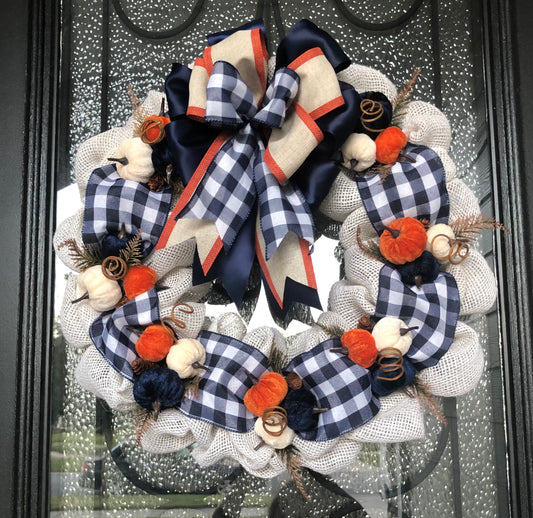 Navy Buffalo Check Pumpkin Wreath