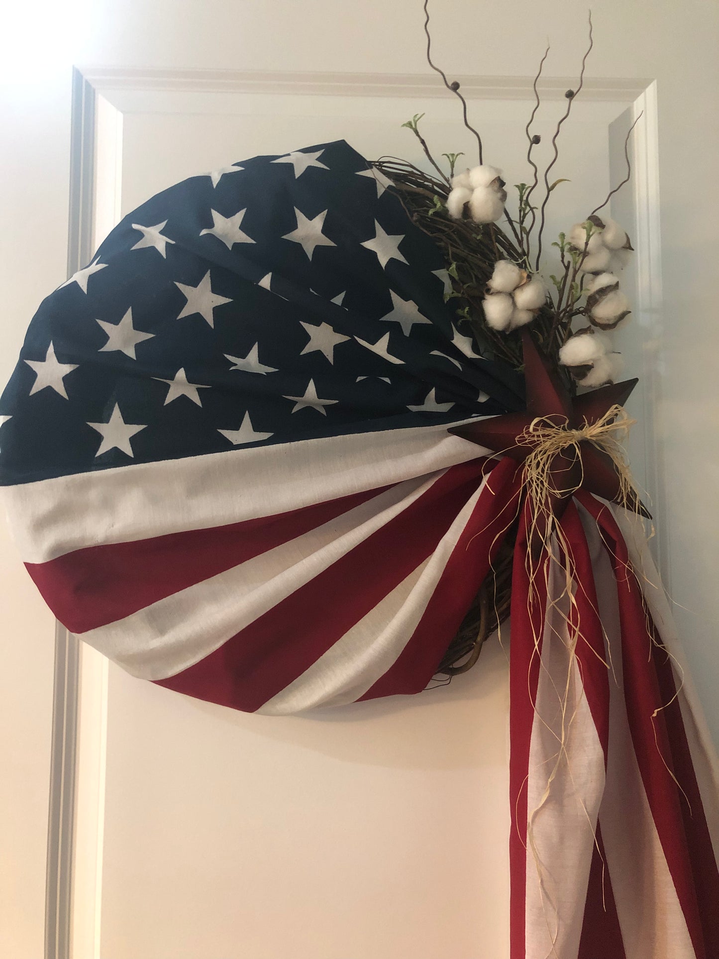 Patriotic Grapevine with American Flag and Cotton